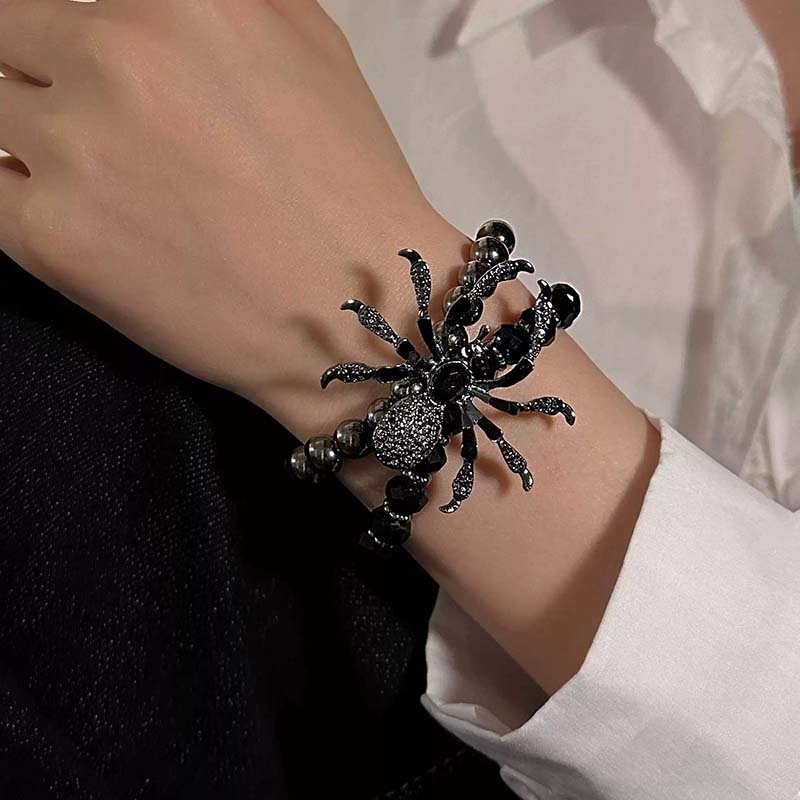 Gothic Black Spider Beads Bracelet for Women Men Unique Spider Web Charm Dark Personality Handmade Jewelry Gifts Accessories
