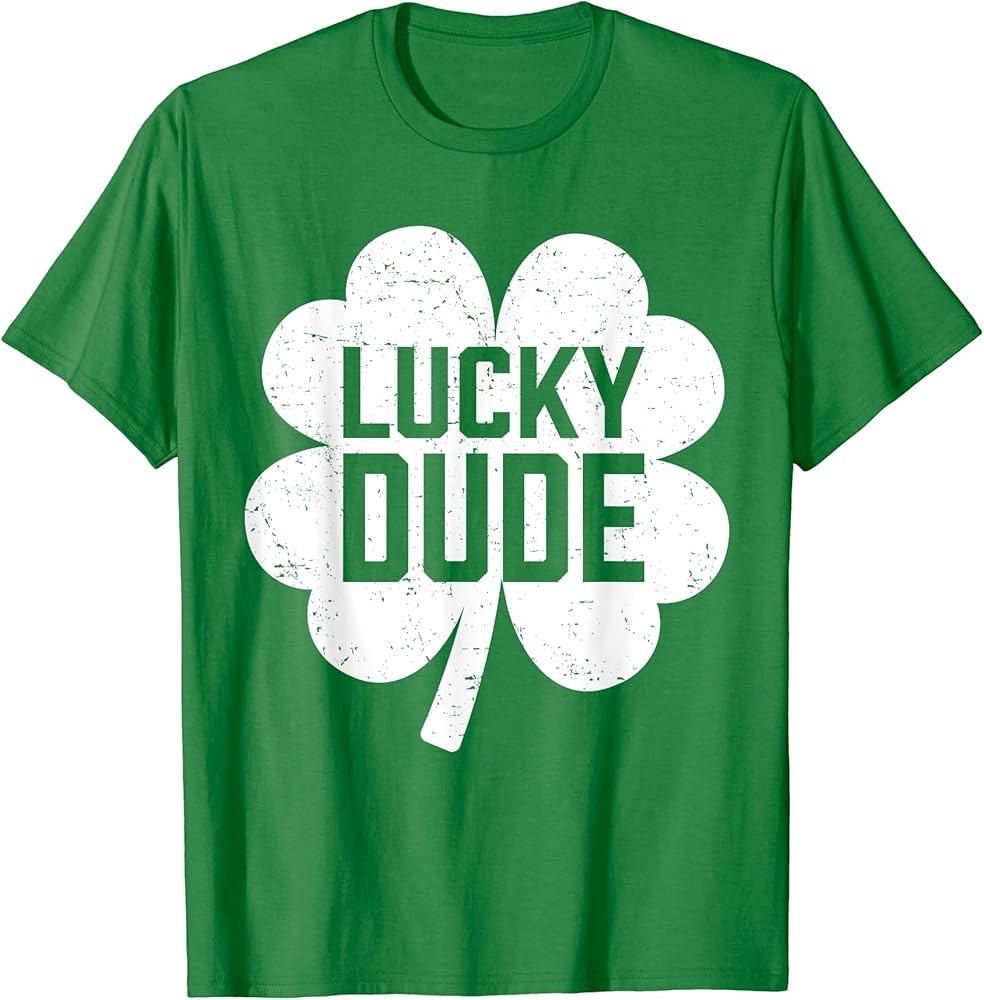 Funny Lucky Dude Irish St Patrick’s Day Clover Boys & Mens T-Shirt