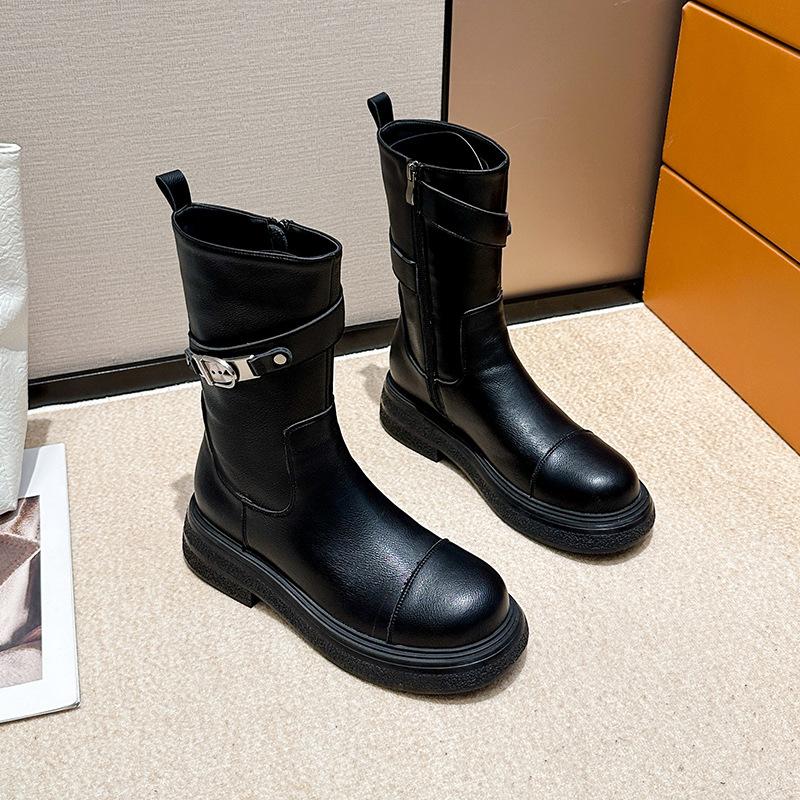 

Summer Maillard~ Platform Leather Brown Boots New Martin Boots Women s Retro Skinny Medium Boots Short Boots 40