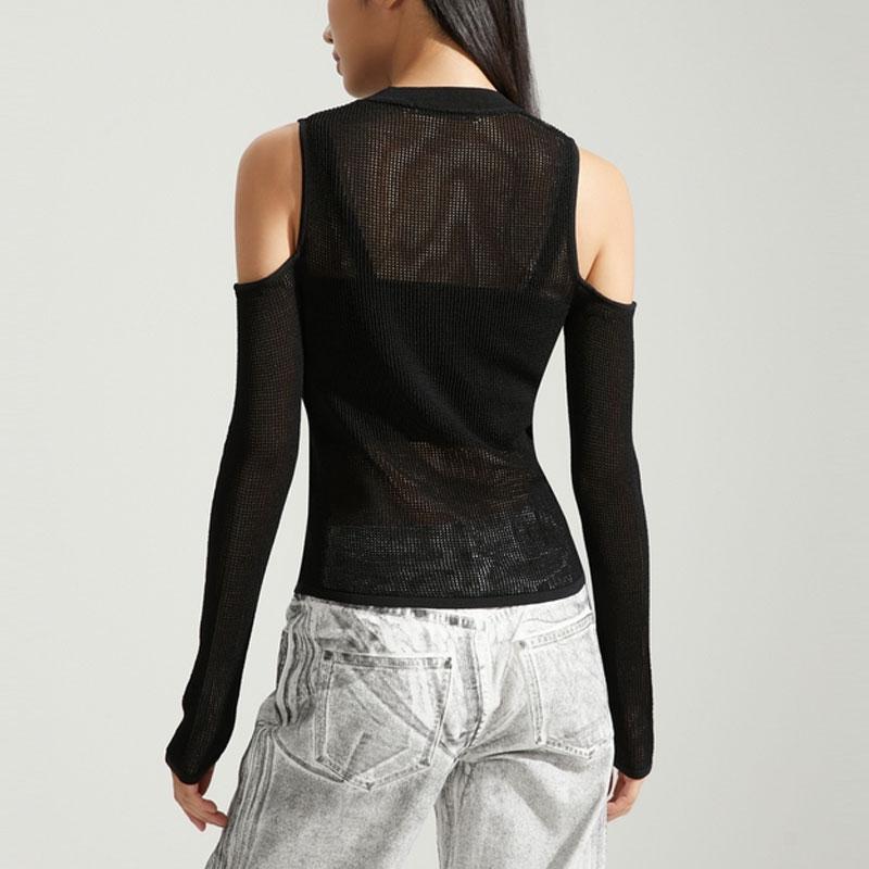 Calvin Klein Solid Color Sleeveless Pullover Mesh Off-Shoulder Knit Top Casual Set Women tops Space-Black J222958-BEH