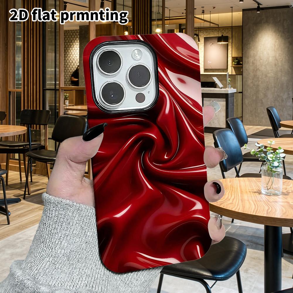 Phone Case: 2D Flat Design Suitable for iPhone 18 17 16 15 14 13 Pro Film Protective Case, Couple Style, Wine Red Satin, Christmas and Halloween Gift