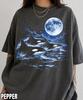 Three Orca Moon T-Shirt,Vintage Sea Animals Shirt,Orca Lovers Gift,Moonlight Ocean Wildlife Shirt,Marine Biology Gift,Whale Lovers Gift