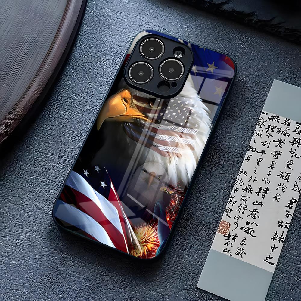 American USA Flag Eagle Phone Case For IPhone 13 Pro Max 14 16 Plus 12 Mini 11 15 X XR XS 8 7 Plus SE Tempered Glass Cover