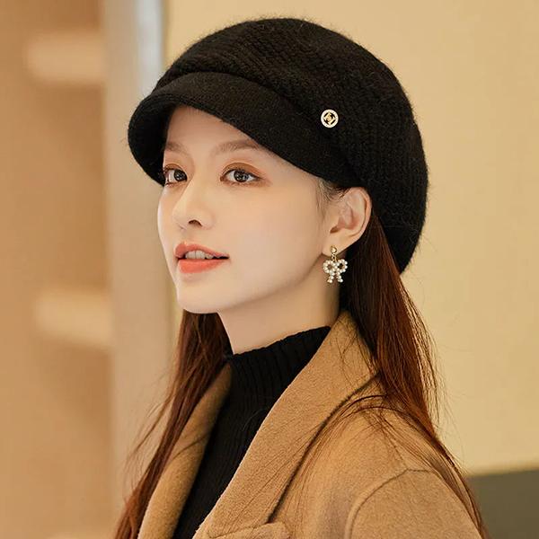 WTEMPO Women's Autumn Winter Casual Versatile Retro Hats Solid Color Cold-proof Windproof Elastic Knitted Hats