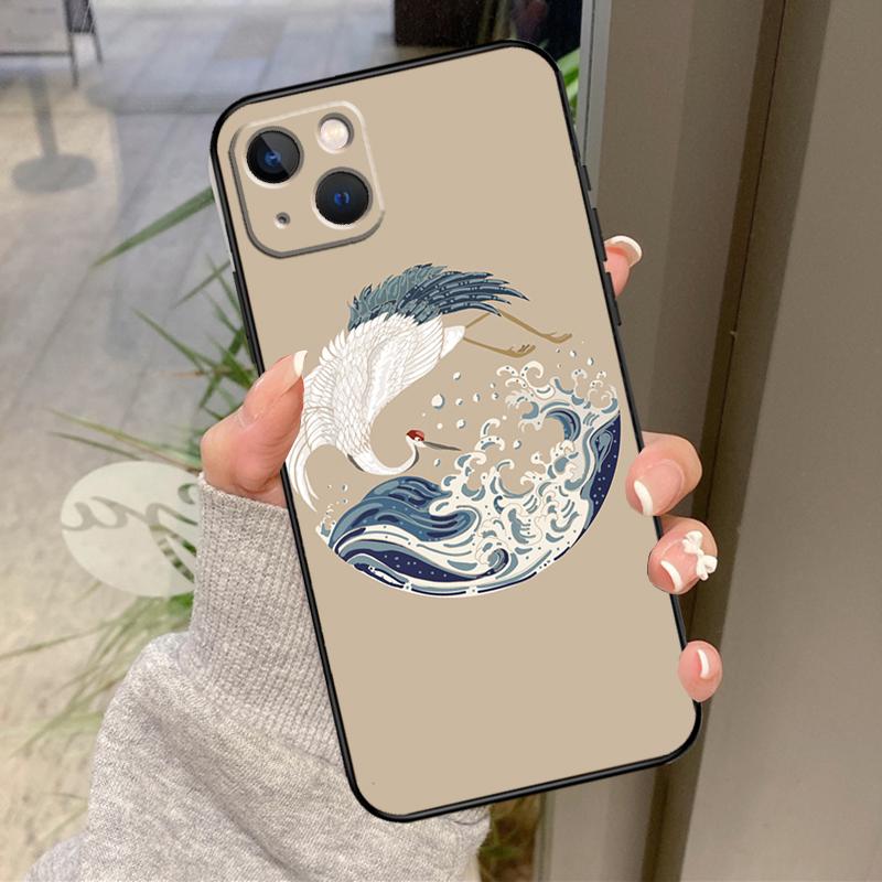 Art Crane Waves Case For iPhone 17 Pro Max 15 14 13 12 11 16 Pro Max Plus 12 13 Mini 16e 17 Air Back Cover