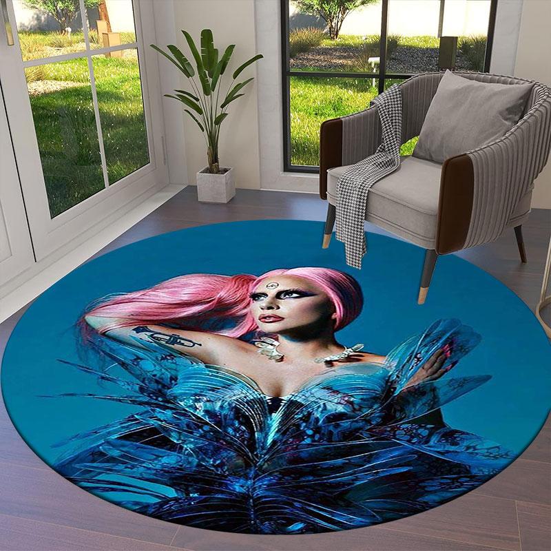 Tappeto Rotondo Lady Gaga, Tappeto per Soggiorno Camera da Letto Divano Sala Giochi Decorazione, Tappetino Antiscivolo