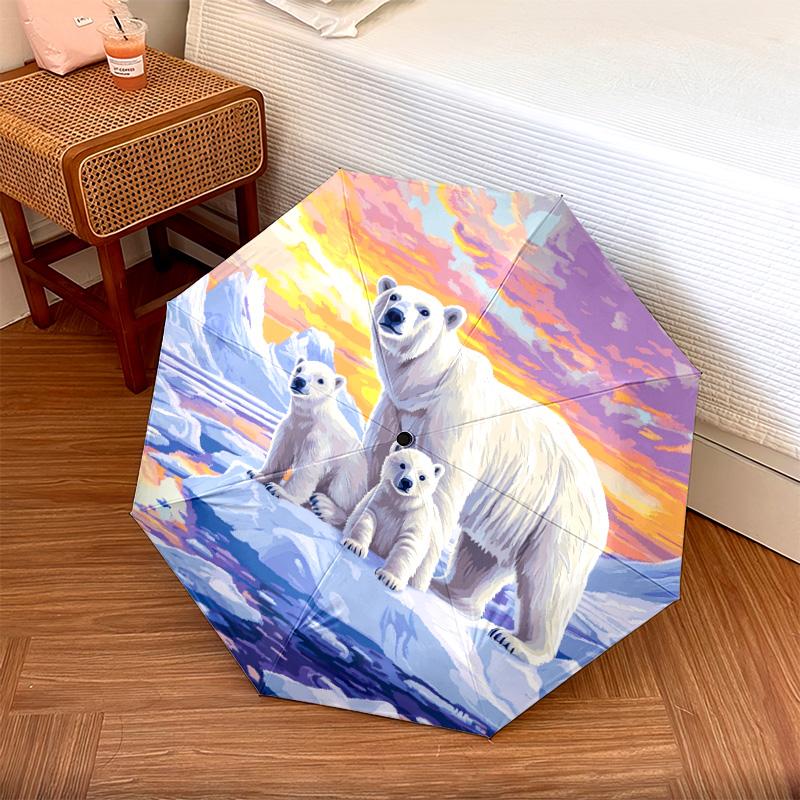 

1 PC Automatic Folding Umbrella - Polar Bears Pattern, Portable & Foldable Design with 8 Ribs, Christmas Birthday Gifts