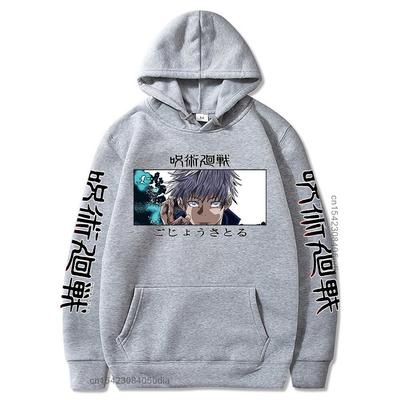 Anime Jujutsu Kaisen Satoru Gojo Print Graphic Hoodies Vintage Oversized Sweatshirt Long Sleeves Cotton Hoodie Men Women Clothes