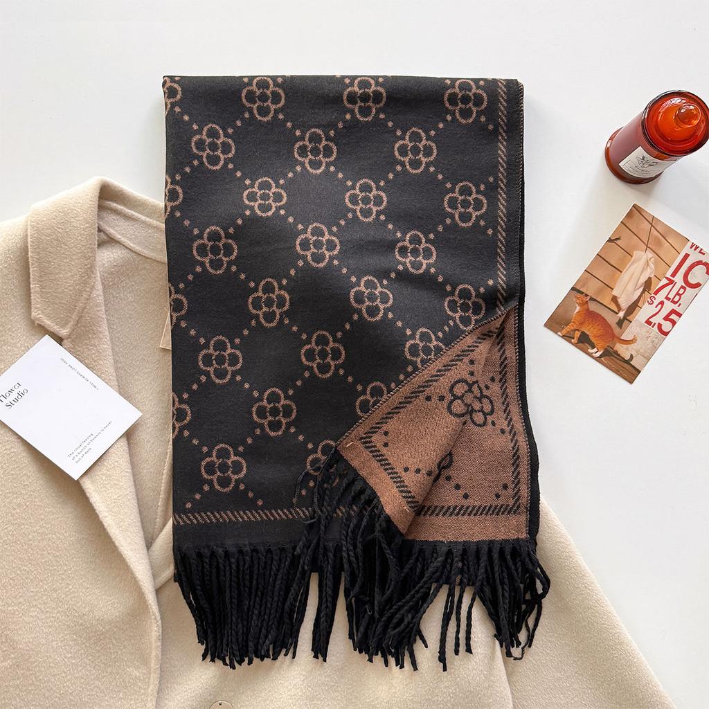 Luxury Warm Cashmere Scarf Women Winter Wraps Shawl Double-Sided Floral Print Pashmina Bufanda Travel Poncho Stoles Echarpe