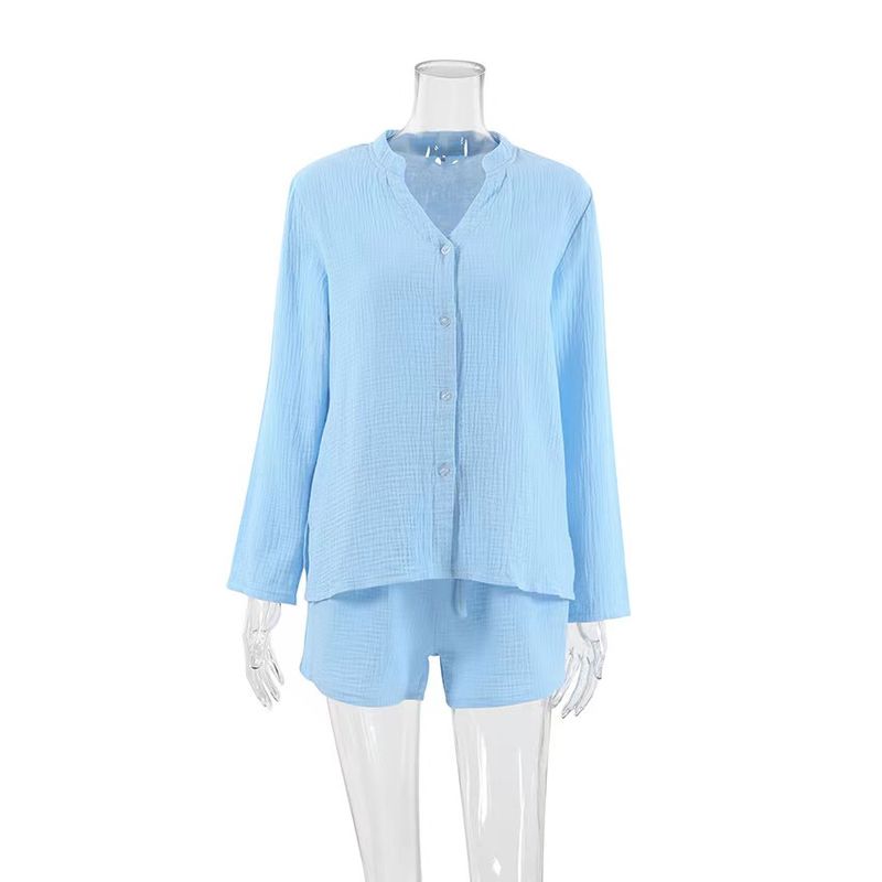 Western Style New Summer Long sleeve Shirt Shorts Loose Set Home Wear Shirt and Shorts Set