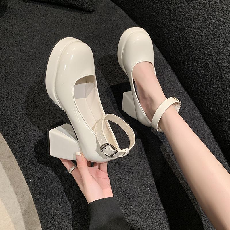French Small White Thick Heel Mary Jane High Heels Women's Spring Skirt Single Shoes Fashion