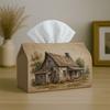 2D Flat 1pc Vintage Rustic Country Tissue Box - Cabin Landscape Print, for Kitchen, Living Room, Bedroom, Car for Home And Party Decorations, Compact 