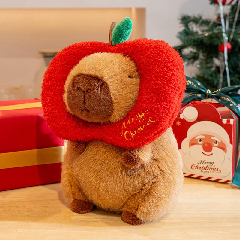 24cm Cartoon Cute Christmas Capybara Plush Doll Pillow Apple Santa Claus Capybara Plush Toy Home Decoration Gift For Children