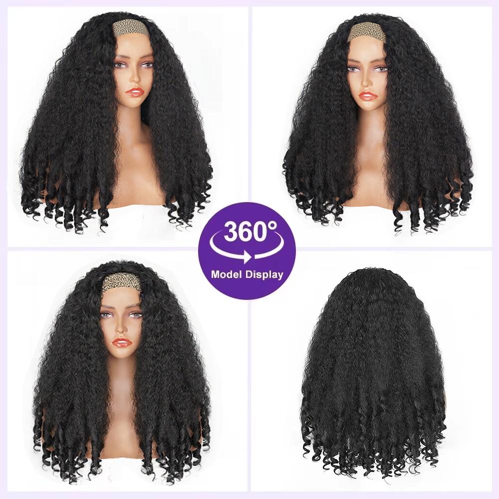 Peruki z opaską Afro Kinky Proste Dla Czarnych Kobiet 22 Cale Naturalny Czarny Krótkie Afro Yaki Proste Peruki z Opaską Sprężyste Kręcone