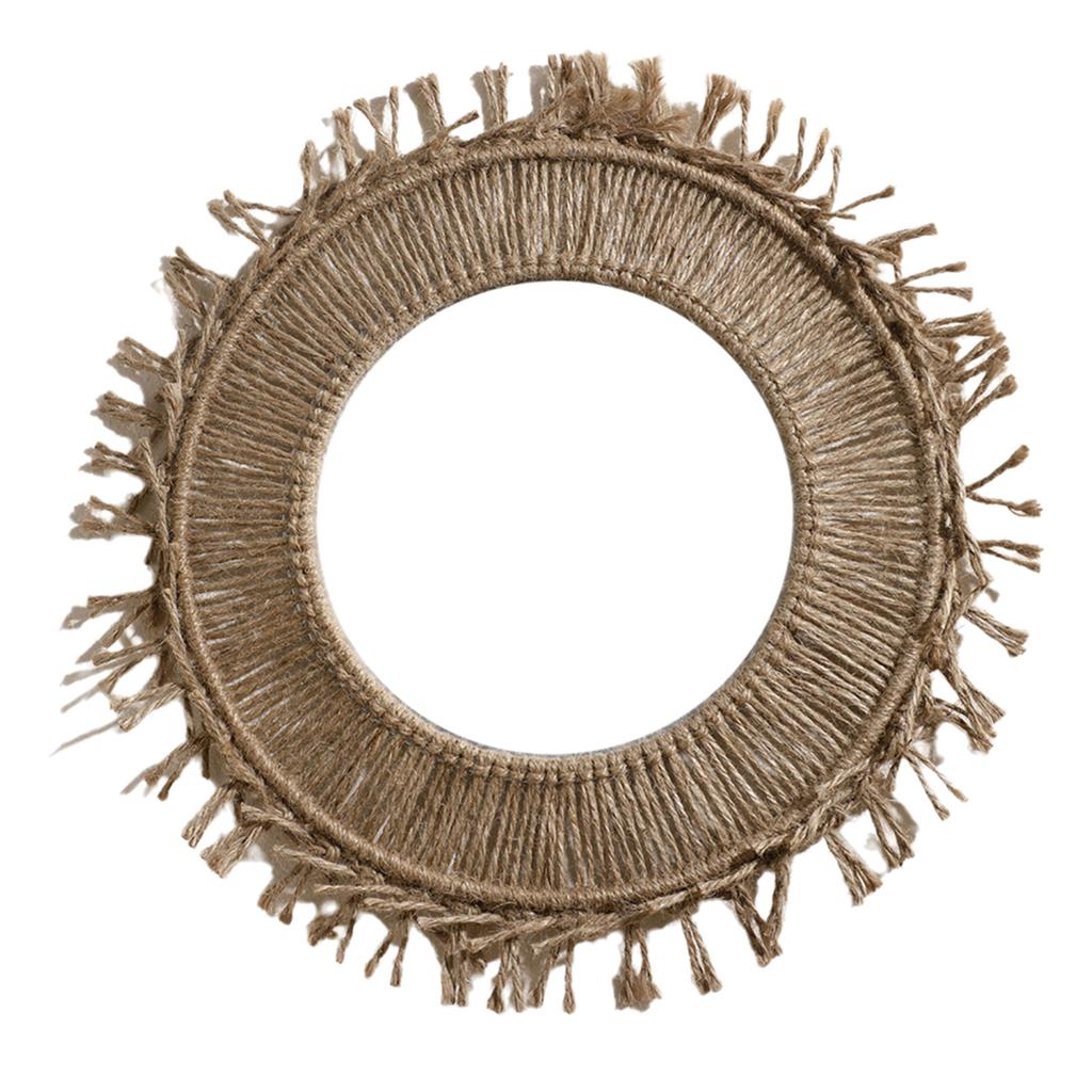Artisanal Cotton Rope Frame Round Mirror with Elegant Fringed Tassels Woven Macrames Wall Mirror for Living Room Decors