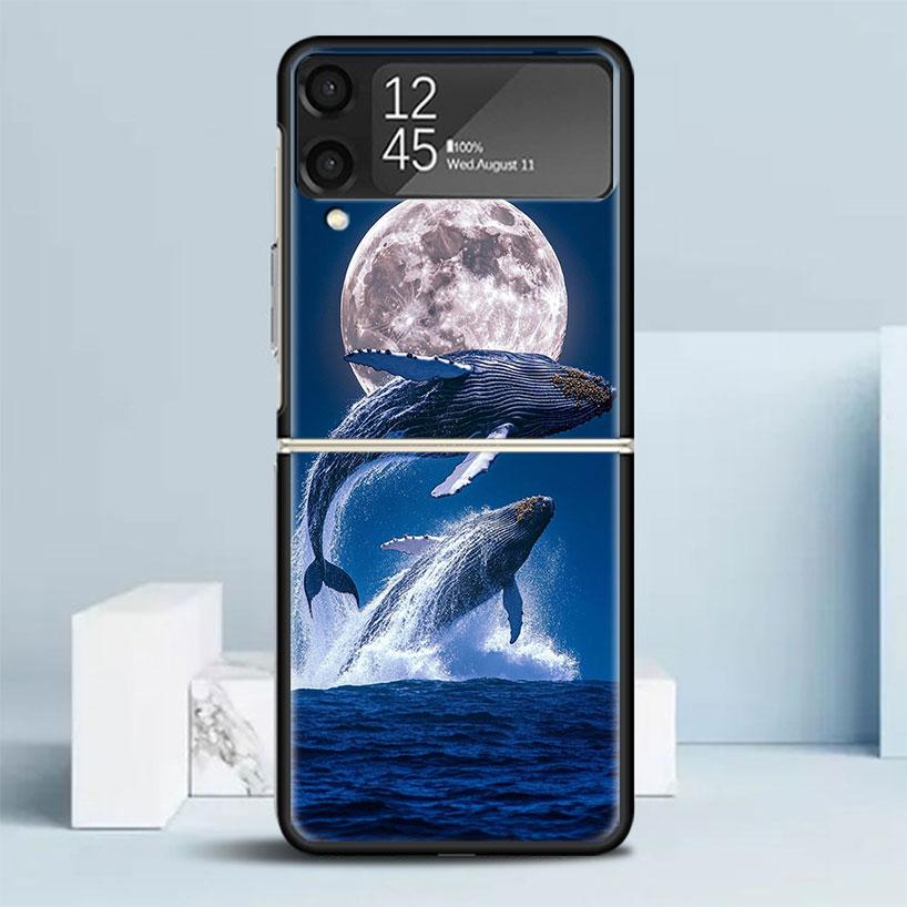 Humpback Whale Sea Giant Black Cover for Samsung Galaxy Z Flip 7 6 5 4 3 5G Phone Case Flip7 Flip6 Flip5 Flip4 Flip3 Pattern Cas