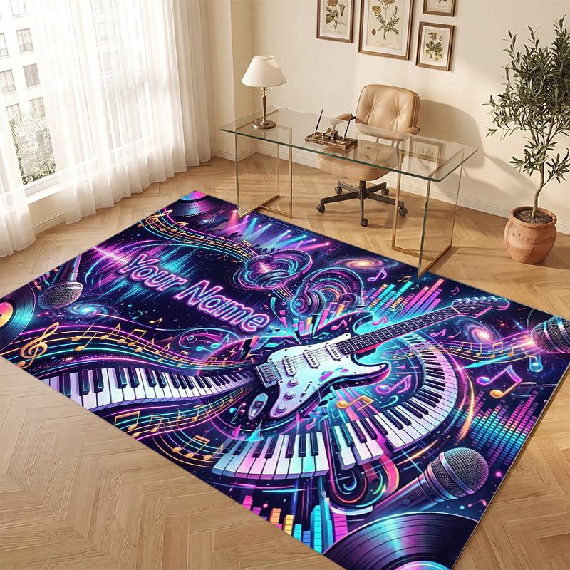 Music Theme Soft Crystal Velvet Rug Custom Name & Text Print Non Slip Floor Rug for Bedroom Living Room