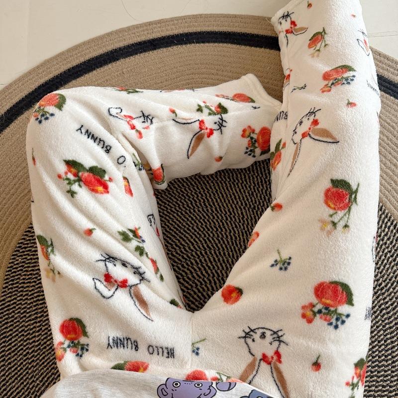 Cartoon Flannel Pajama Pants for Women - Winter Warm Fleece Lounge Pants, Coral Velvet Sleepwear Bottoms for Students, Cozy Home & Outdoor Wear
