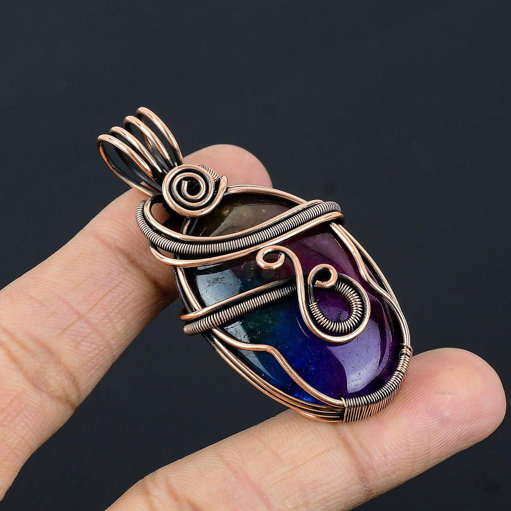 Rainbow Solar Quartz 999 Copper Wire Wrapped Pendant, Handmade Gemstone Pendant Jewelry, Gifts For Wife Brand New Pendant