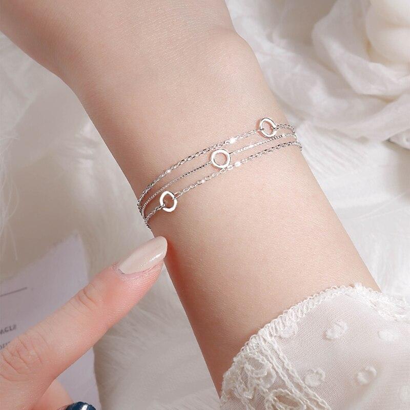 For Women Sterling Color Multilayer Chain Bracelets Geometric Circle Wrist Bracelet Fine JewelryGeometric Chain