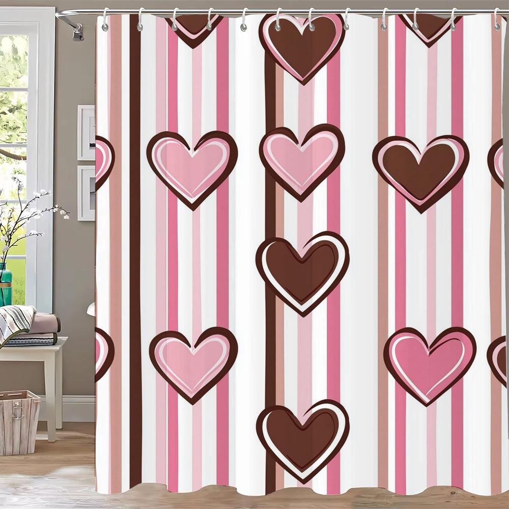 1ks Moderní Růžová Mašle Sprchový Závěs Koupelnové Závěsy S Háčky, Tištěný Závěs Dívčí Domácí Dekorace Závěs