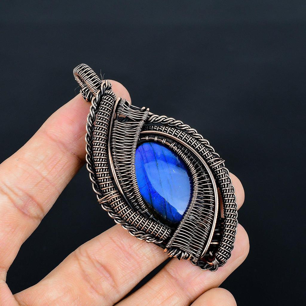Labradorite Pendant, Handmade Gemstone 999 Copper Wire Wrap Pendant Antique Jewelry, For Gift Copper Jewelry