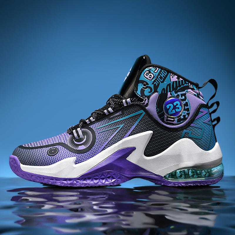 Basketball Shoes Boys Sneakers Air Cushion Shock Absorption Lightweight Medium Help Foot Protection Teenagers Medium Shoes High Top Shoes