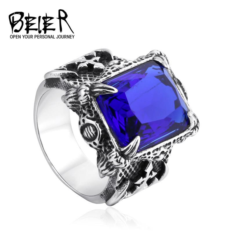 316L Stainless Steel VIKING Colorful Stone Trend Men's Ring Double-Sided  High Quality Jewelry