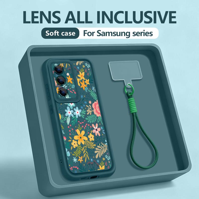 Handgelenk-Lanyard-Hülle für Samsung Galaxy S26 S24 S25 Ultra S23 S25 FE A57 A17 A37 A56 A16 A55 A54 A15 A25 A54 Lotus-Druck TPU-Hülle