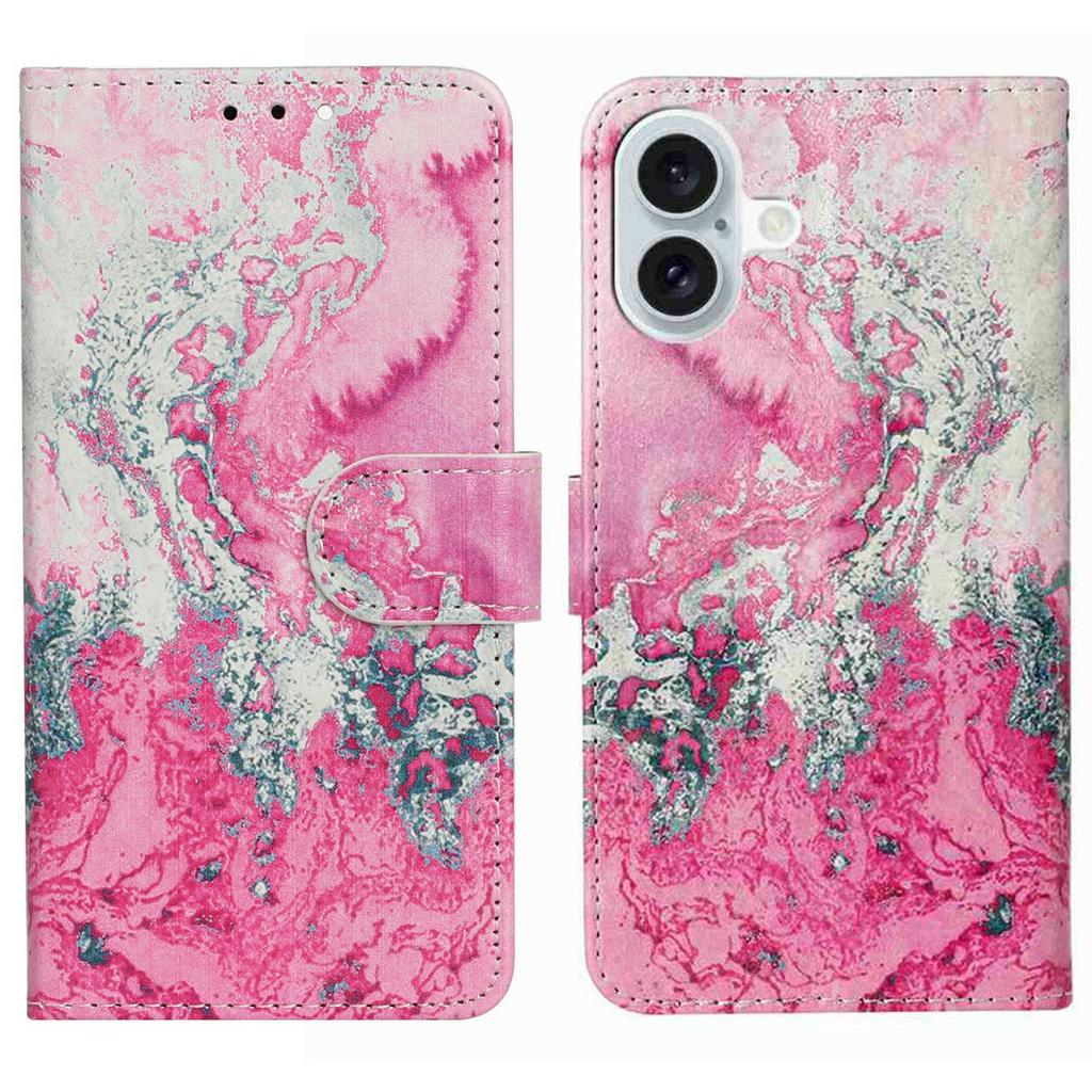For iPhone 17 Stand Case Marble Painted Folio Flip Leather Wallet Phone Cover