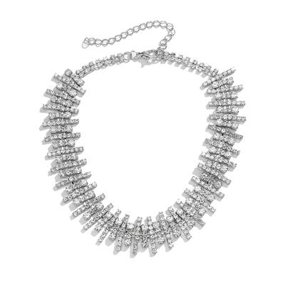 Rhinestone Necklace Sparkly Hook And Eye Clasp Fashionable Bling Collar Necklace for Women White 5687 One Size