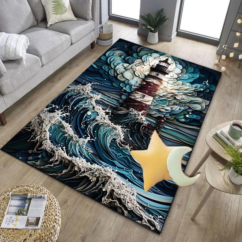 Lighthouse In Stormy Sea Office Rug Chair Mat, Entryway Carpet, Suitable for Front Door, Bedroom, Living Room, Desk, Holiday Gift