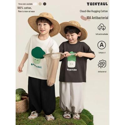 Youyou Boys' Summer Anti-Bacterial Cartoon Print Short Sleeve T-Shirt