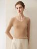 Women's Seamless V-Neck Ribbed Cashmere Sweater - Slim Fit Base Layer for Autumn/Winter