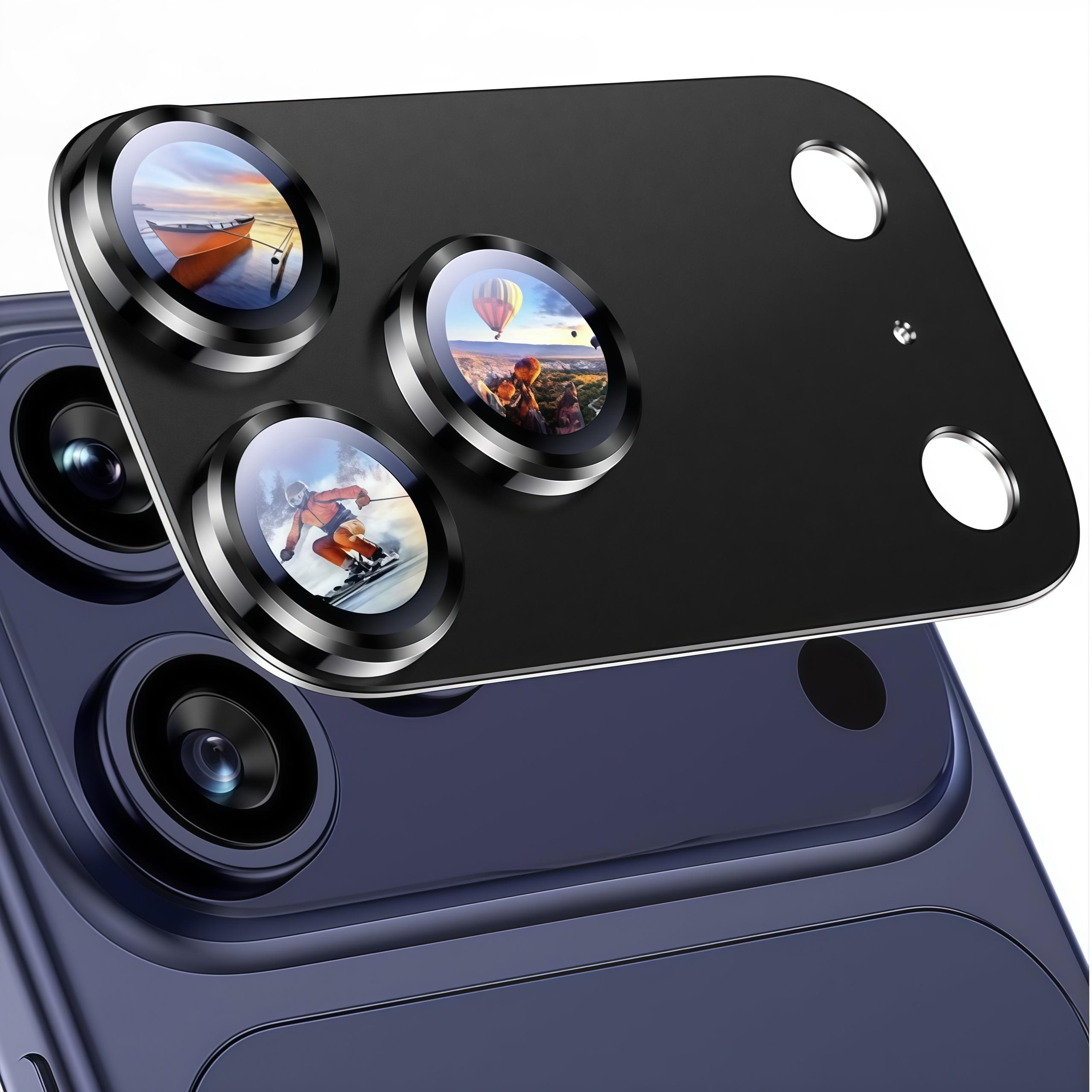 For iPhone 17 Pro Max Camera Lens Protector Metal Aluminum Alloy Tempered Glass Camera Screen Protector,BlackTitanium Tempered glass чёрный