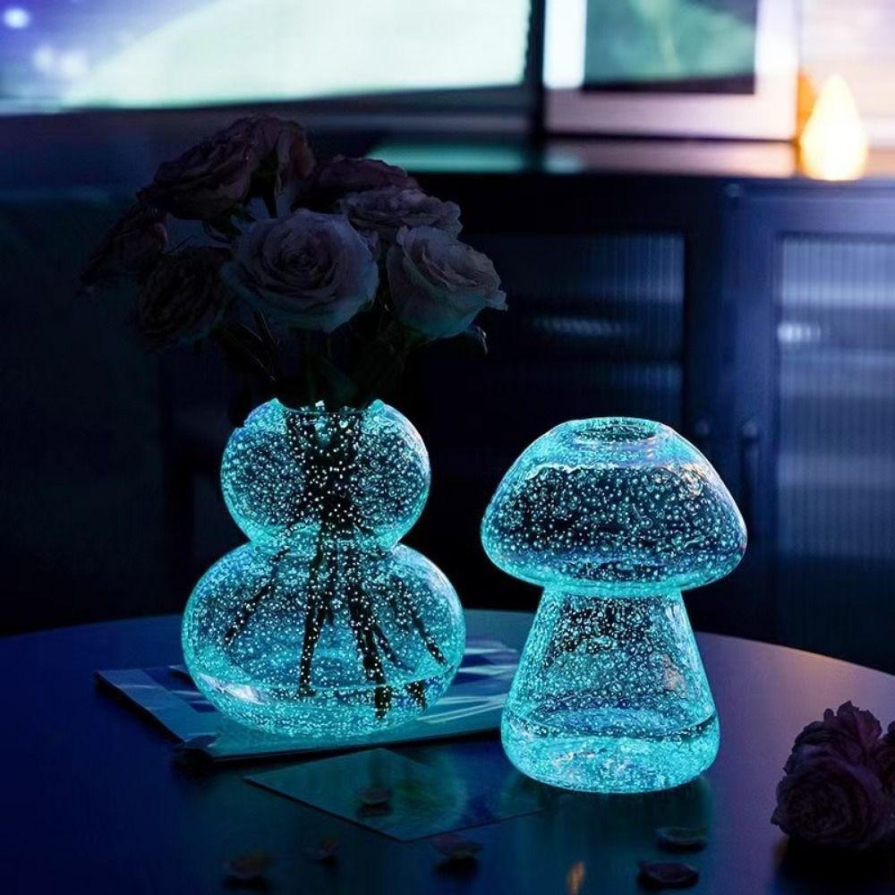 Ins Dreamlike Fluorescent Vase Exquisite Transparent Mushroom Vase Luminous Glacier Vase  Desktop