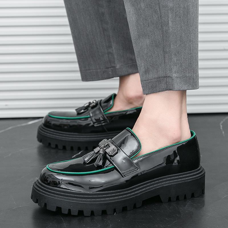 Men's Brogue Casual Leather Loafers - Comfortable, Breathable, Tassel Slip-on Shoes with Added Height