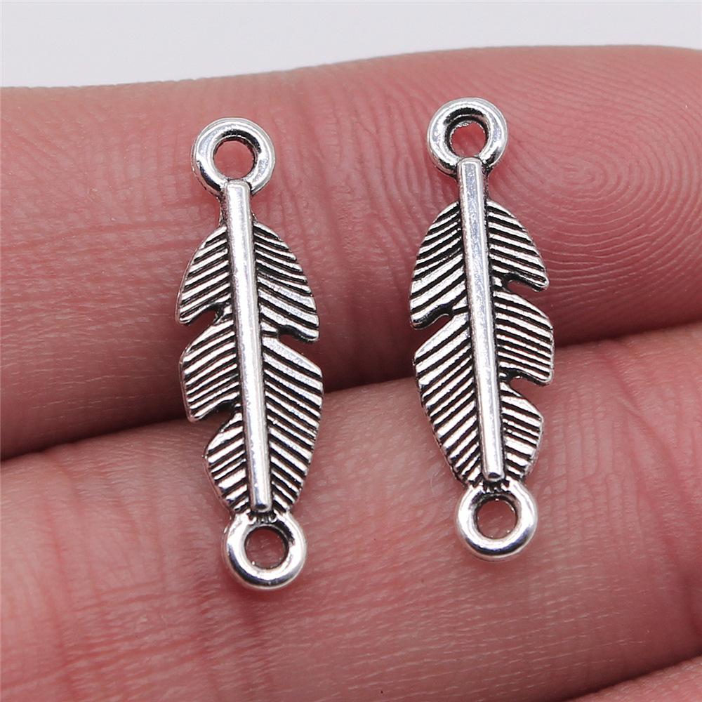 40pcs Antique Bronze Silver Color Pendants DIY Crafts Making Findings Handmade Jewelry Small Feather Charms For Jewelry Making