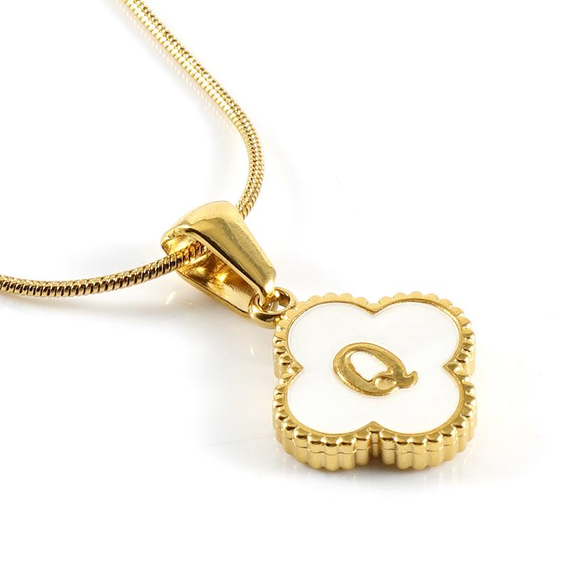 Simple 18K Four-leaf Clover Letter Necklace Female Snake Bone Chain Shell Letter Pendant Jewelry 2026
