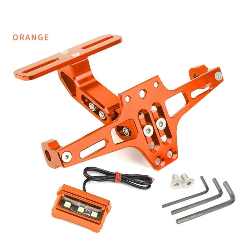 Adjustable Motorcycle License Plate Bracket Holder Integrated LED Light For Night Riding Heavy Duty Aluminum Alloy Frame