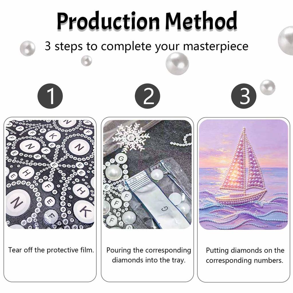 Rahmenloses Perlenmalerei DIY-Set Sonnenuntergang Segelboot auf See 3D Funkelndes Perlen Leinwand Entspannendes Kreatives Basteln für Kunstliebhaber