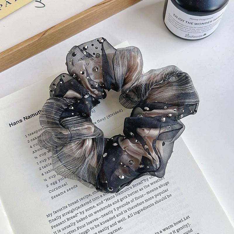 

Organza Hair Scrunchie Star Rhinestone Double Layer French Style Sparkly Ponytail Holder Elegant Women S Daily Hair Accessory A2