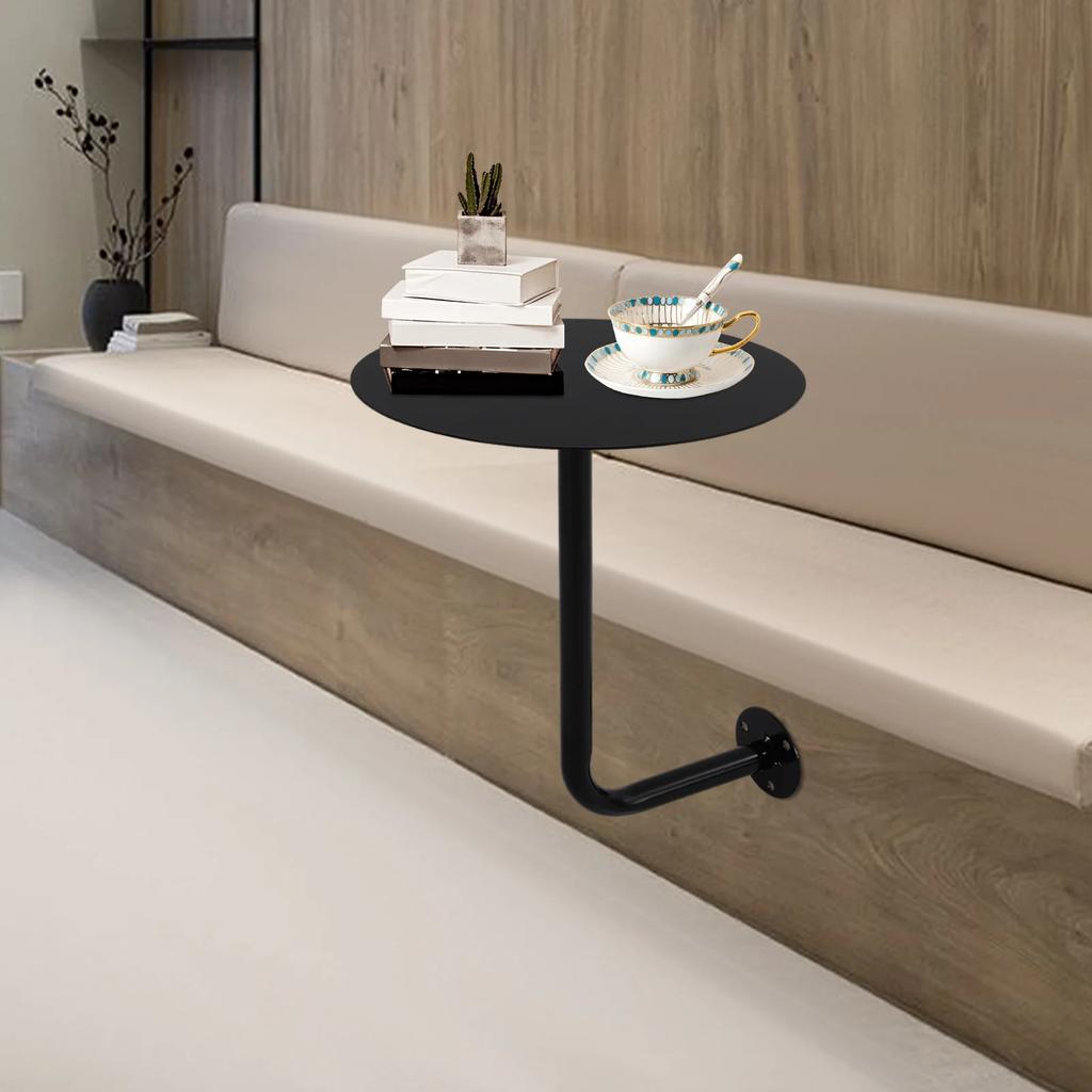 Mesa de Bistro para Cafetería Montada en la Pared, Tapa Redonda de Hierro Negro de 14" para Espacios Pequeños, Ahorra Espacio en el Suelo, Capacidad de Carga de 10 kg para Cafetería