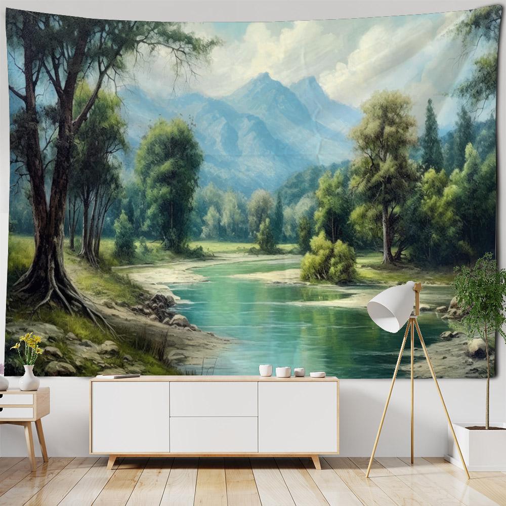Bellissimo Arazzo Paesaggio Forestale Decorazione Murale per Camera da Letto Soggiorno Tessuto di Sfondo, Murale in Tessuto Estetica Hippie