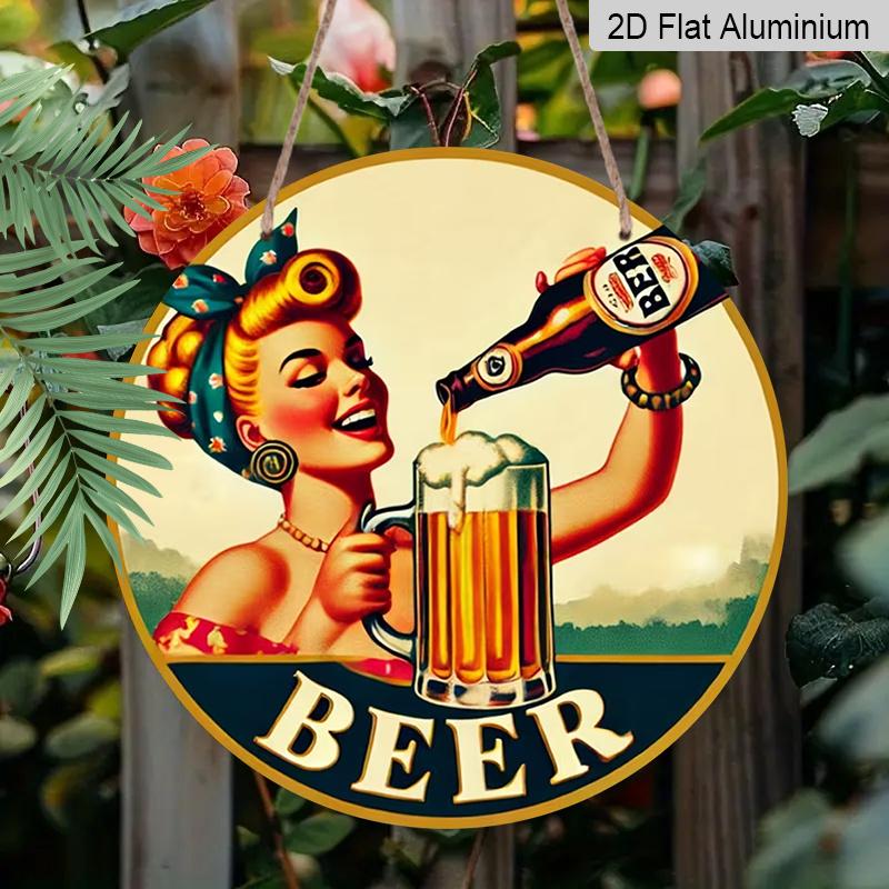 

2D Flat Aluminum 7.87 Inch X 7.87 Inch Vintage Woman Pouring Beer Style Wall Hanging. Suitable for Bars, Living Rooms, Home Cellars, Kitchens 1pc