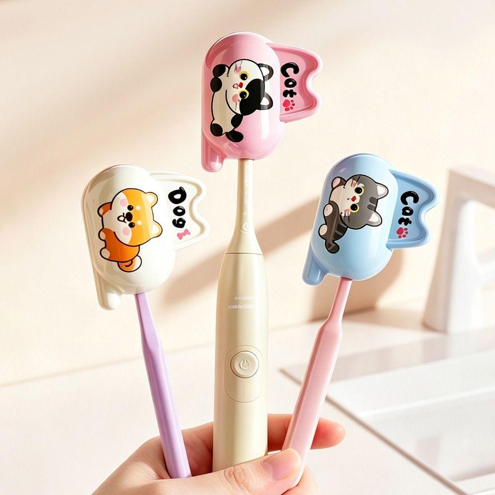 Cute Cartoon Toothbrush Head Cover Spring Loaded Clip Toothbrush Head Protector Travel Toiletries