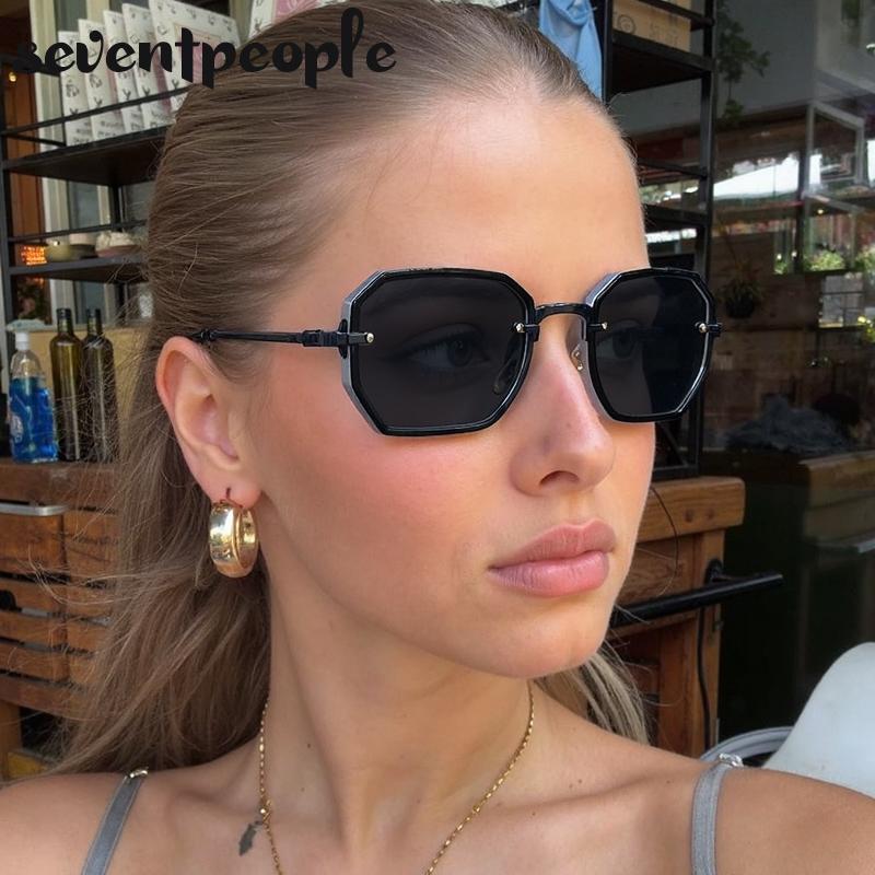 Small Frame Square Punk Sunglasses Women Luxury Brand Vintage Steampunk Metal Polygon Sun Glasses Trendy Driving Shades