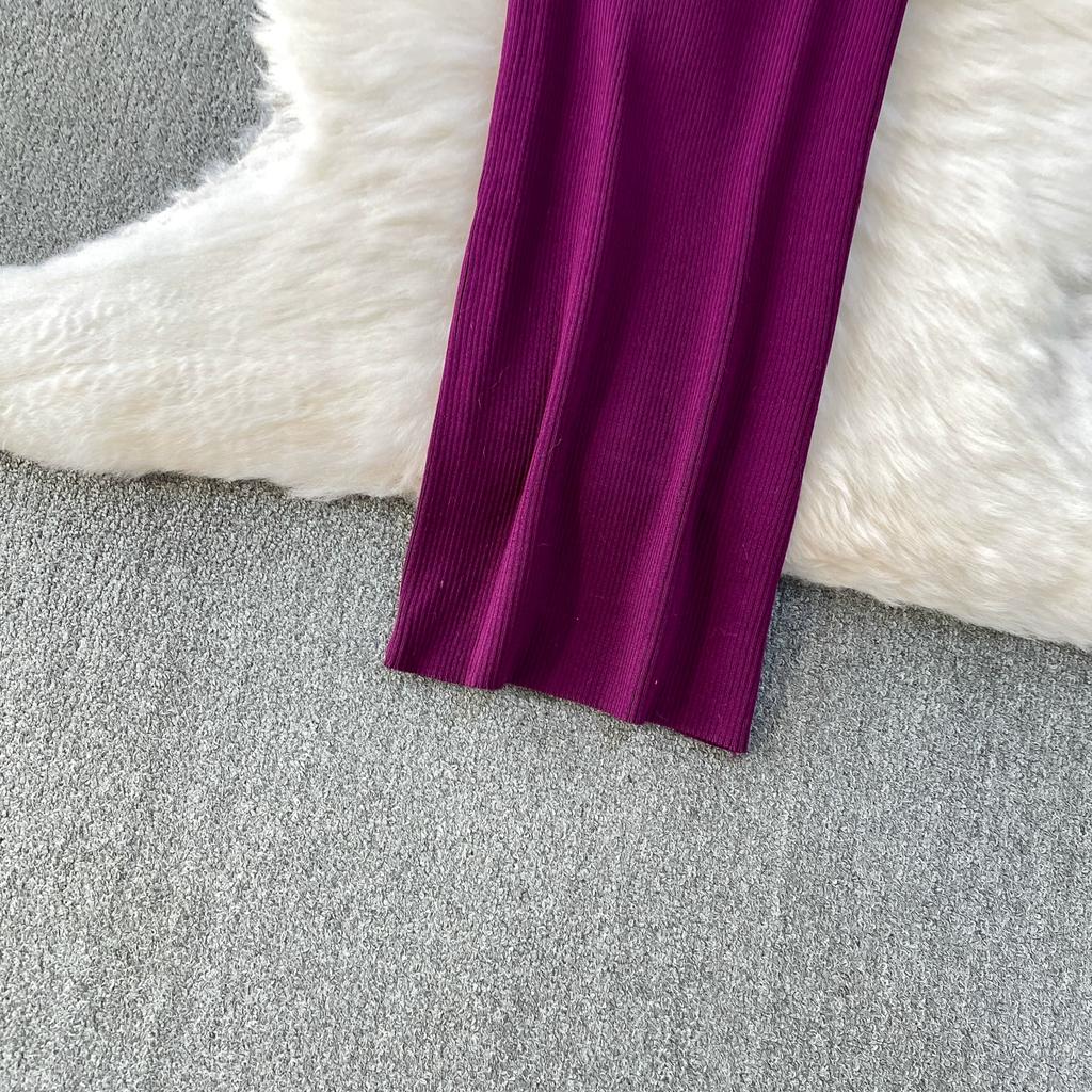 Autumn Spring Women Sexy Square Collar Luxury Beading Knitted Sweater Party Dress Long Midi Sheath Bodycon Sheath Dresses