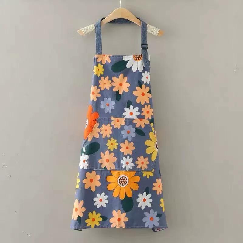 Cute Flower Kitchen Household Oil-Proof Cooking Apron For Women Children Men Kitchen Waterproof Adult Coffee Baking Accessories