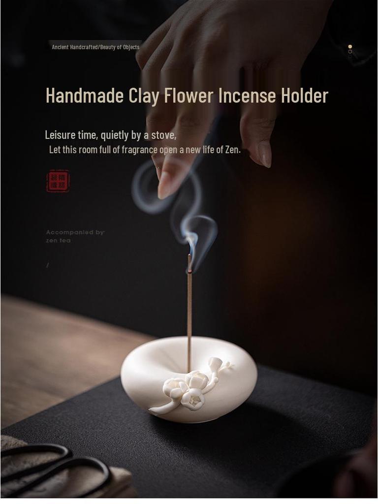 White Porcelain Plum Blossom Incense Holder: Handmade Vertical Stand for Indoor Use